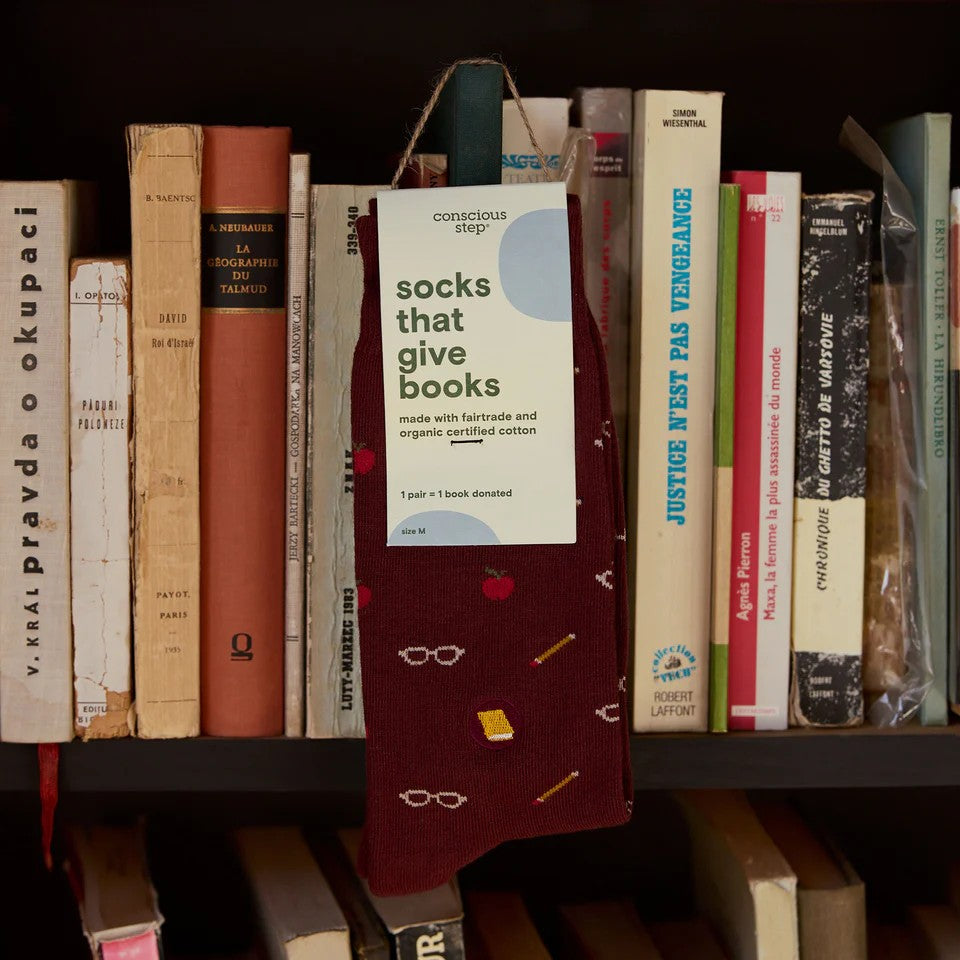 Book Socks Small Apples & Pencils