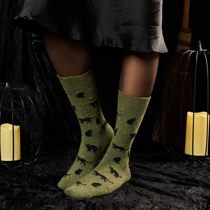 Cat Socks Medium Green