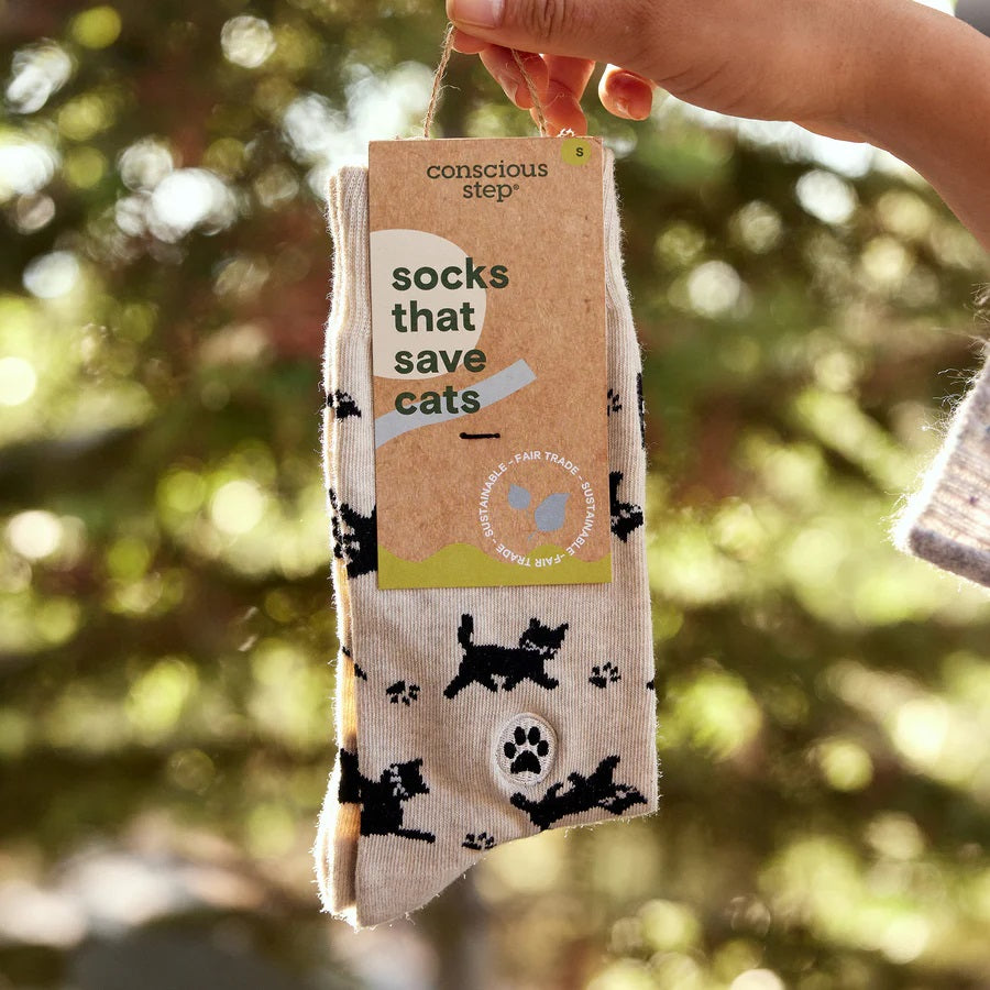 Cat Socks Small Beige Cats