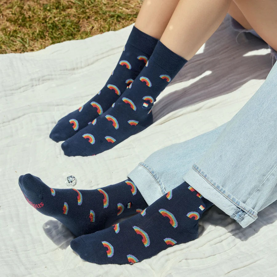 LGBTQ Socks Medium Navy Rainbow