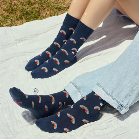 LGBTQ Socks Medium Navy Rainbow