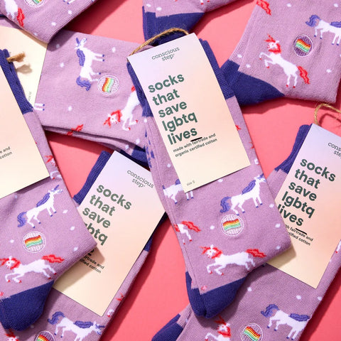LGBTQ Socks Medium Purple Unicorns