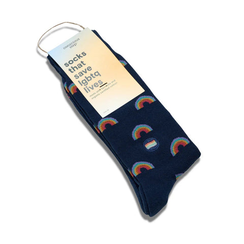 LGBTQ Socks Small Navy Rainbow