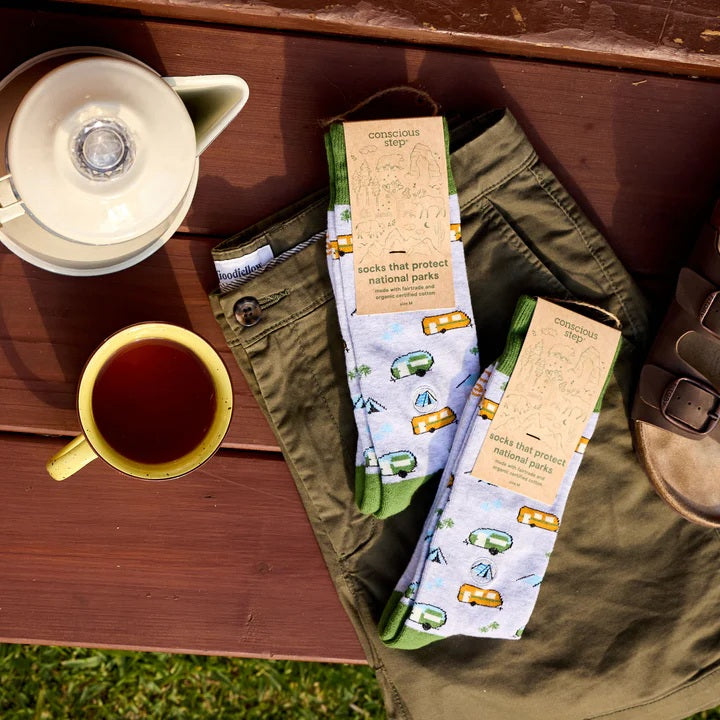 National Park Socks Small Green Campers