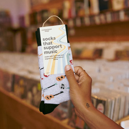 Music Socks Medium Gray Guitars