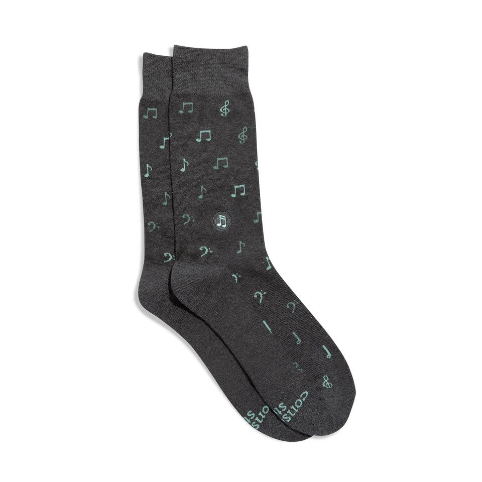 Music Socks Medium Gray Music Notes