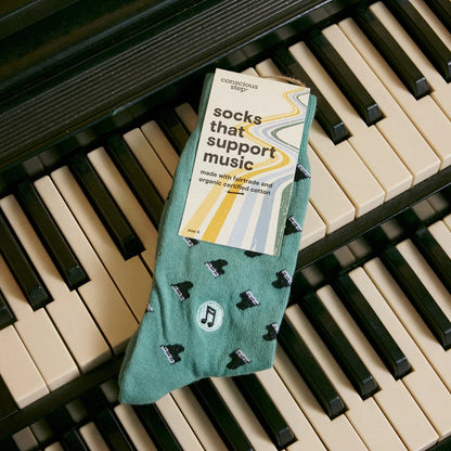 Music Socks Small Green Pianos