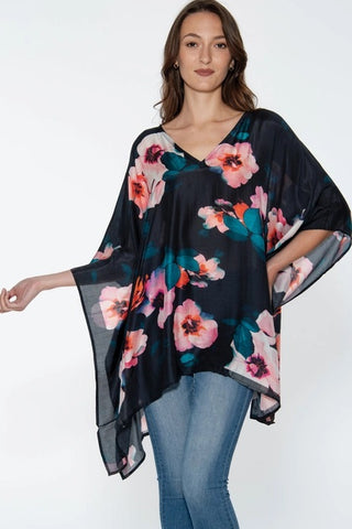 Shalini Top - Black & Pink Floral