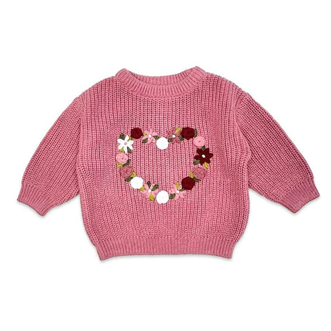 Embroidered French Rose Heart Sweater 0-3M