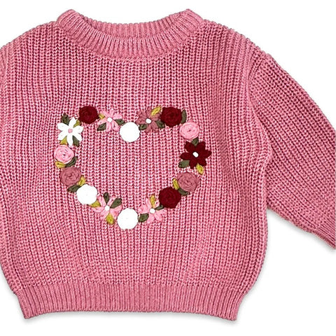 Embroidered French Rose Heart Sweater