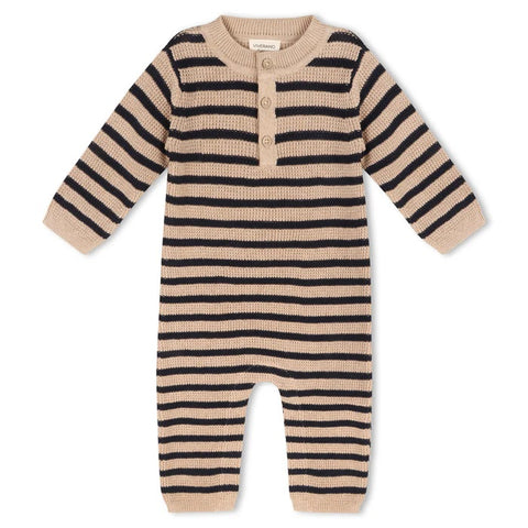 Chunky Sweater Knit Jumpsuit - Navy Stripe