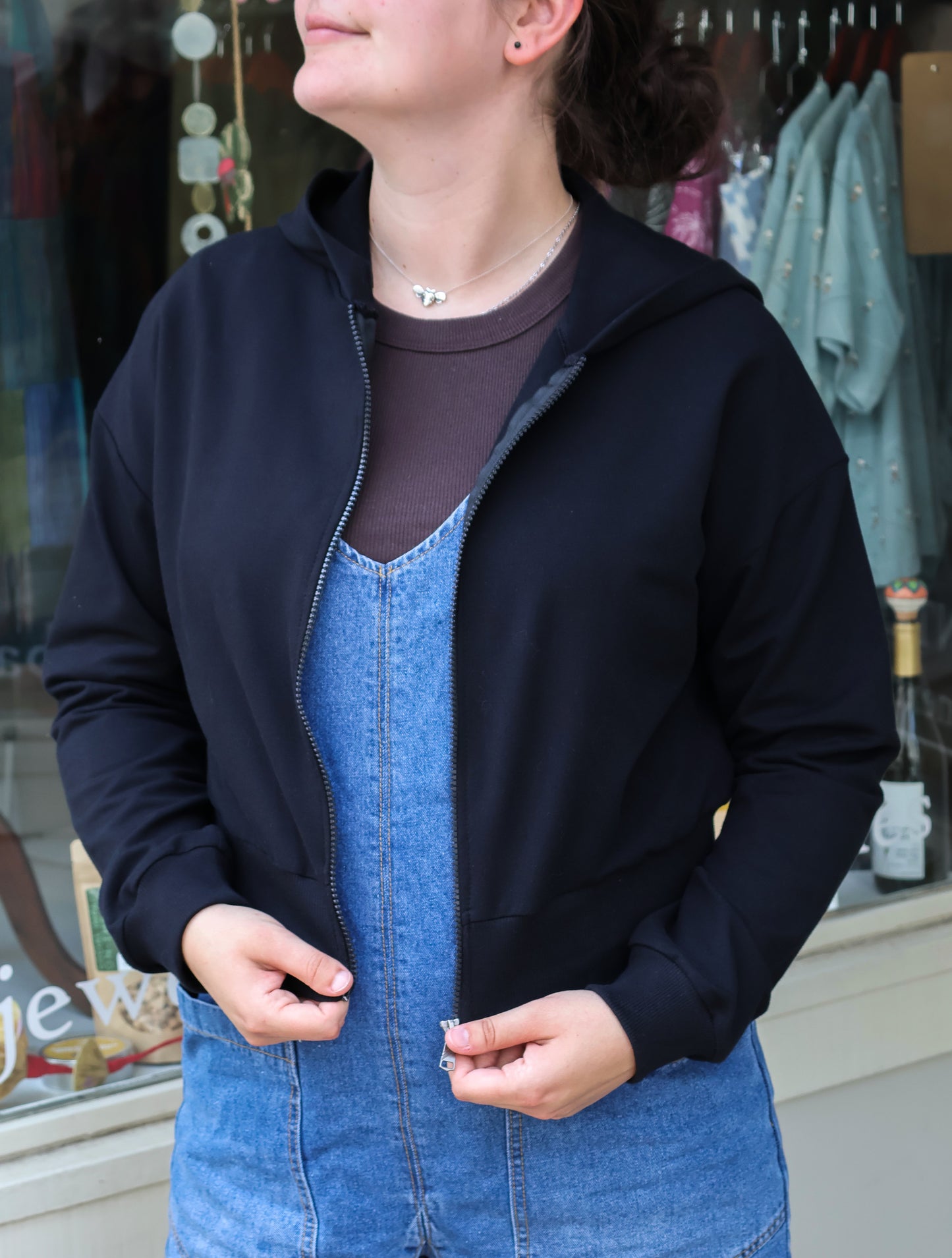Micaela Cropped Zip Hoodie - Black