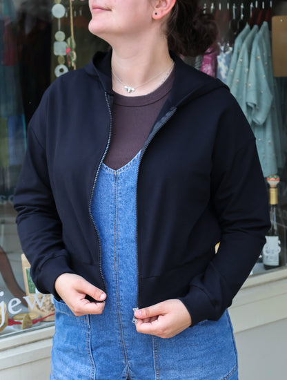 Micaela Cropped Zip Hoodie - Black
