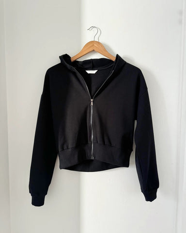 Micaela Cropped Zip Hoodie - Black