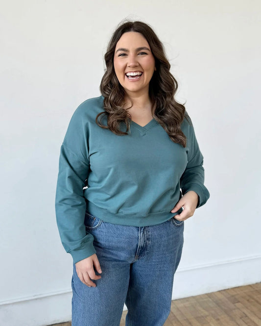 Larisa V-Neck Pullover - Dark Aqua
