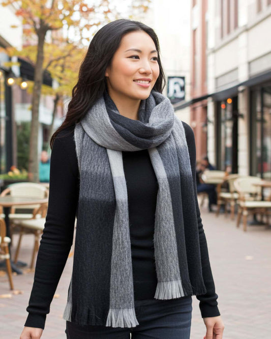 Alpaca Plaid Scarf - Steel
