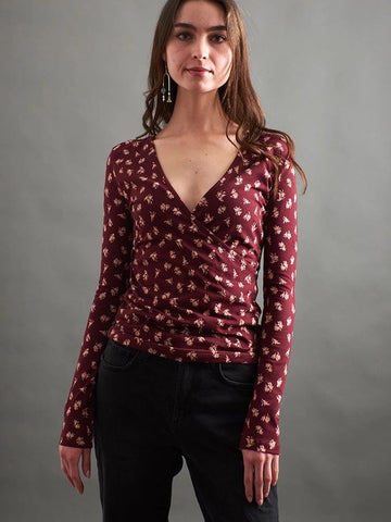 Gillan Wrap Top - Burgundy Bouquet