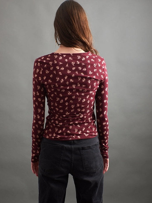Gillan Wrap Top - Burgundy Bouquet