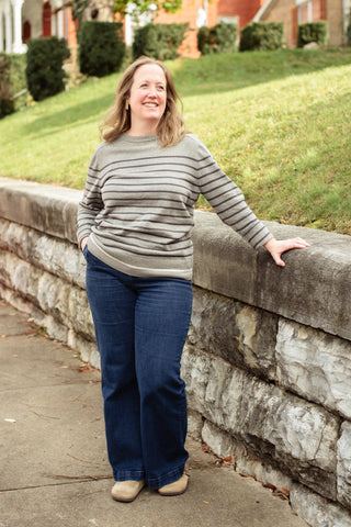 Classic Crew Sweater - Grey Stripe