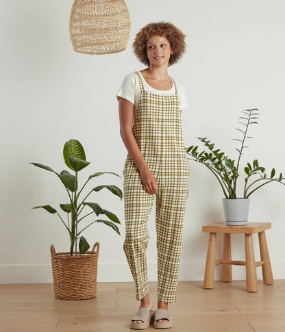 Cadence Overalls - Olive Plaid Large