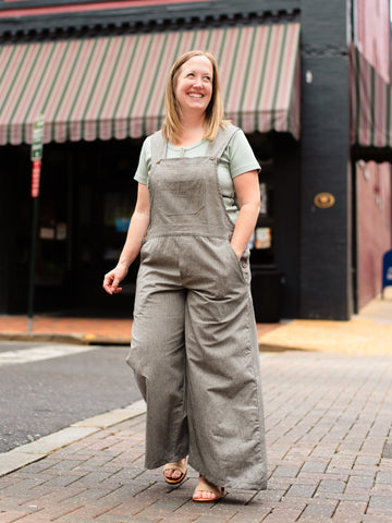 Wide Leg Cotton Romper -Grey