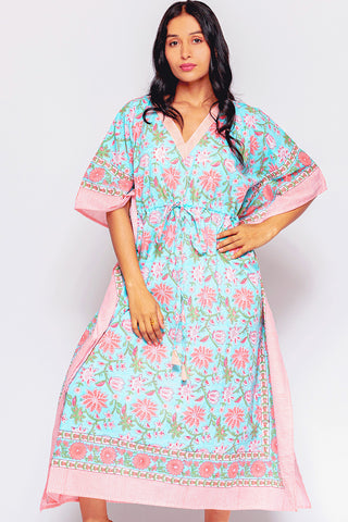 Anjali Caftan - Turquoise & Papaya