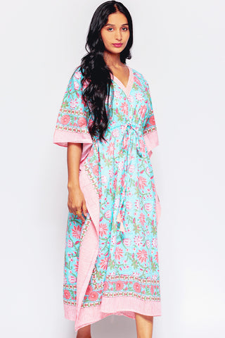 Anjali Caftan - Turquoise & Papaya