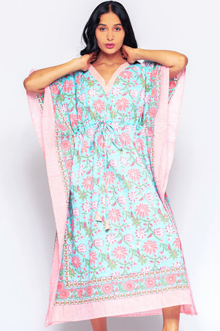 Anjali Caftan - Turquoise & Papaya