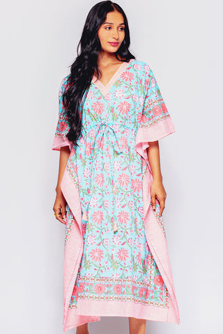 Anjali Caftan - Turquoise & Papaya