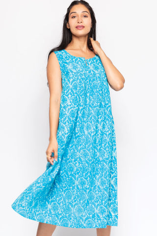 Manisha Cotton Dress - Turquoise