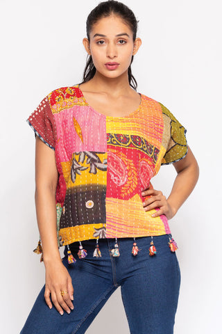 Cotton Kantha Crop Top