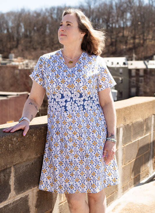 Retro Floral Organic Button Dress