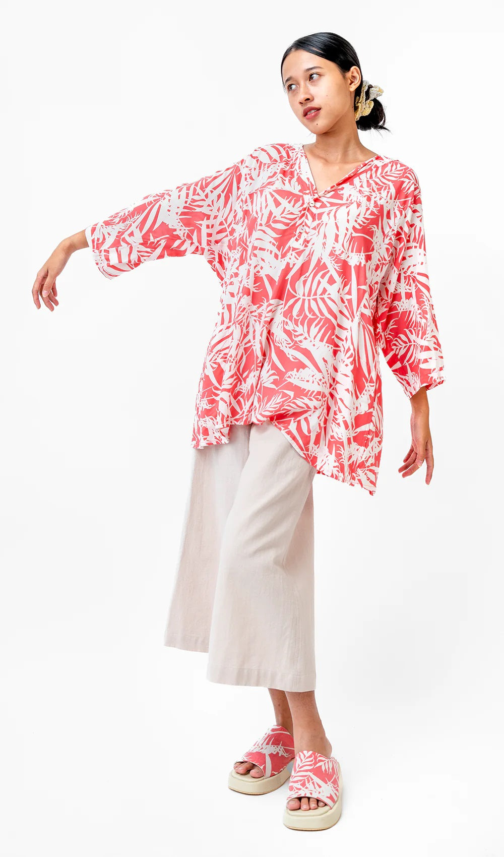 Tunic Top - Bright Coral Palm