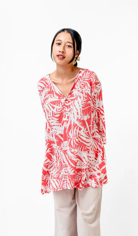 Tunic Top - Bright Coral Palm