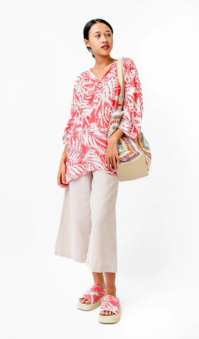 Tunic Top - Bright Coral Palm