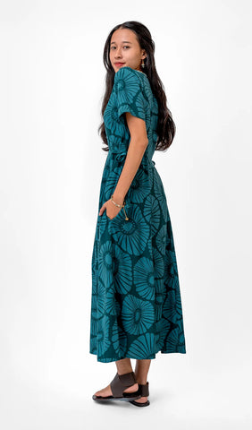 Frock Dress - Dark Emerald Flowers