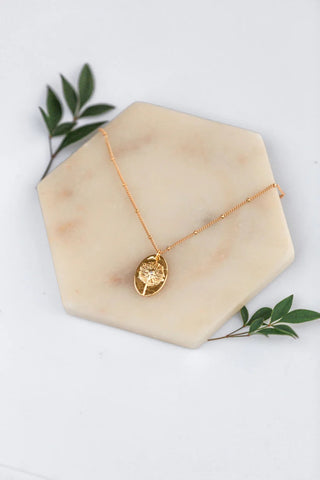 Dandelion Oval Pendant Necklace