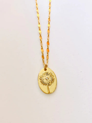 Dandelion Oval Pendant Necklace