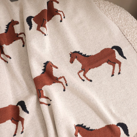 Jacquard Sweater Knit Baby Blanket - Horse