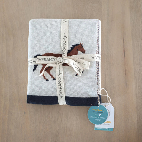 Jacquard Sweater Knit Baby Blanket - Horse