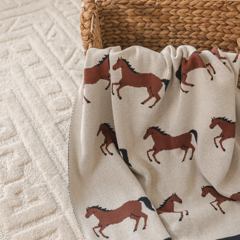 Jacquard Sweater Knit Baby Blanket - Horse