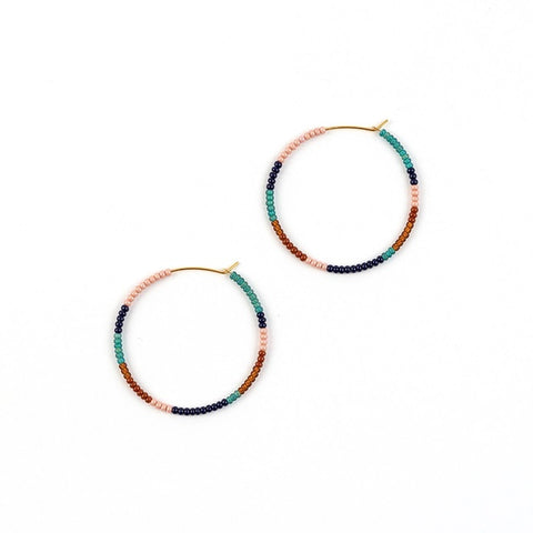 Beaded Hoop Earrings - Deep Multi