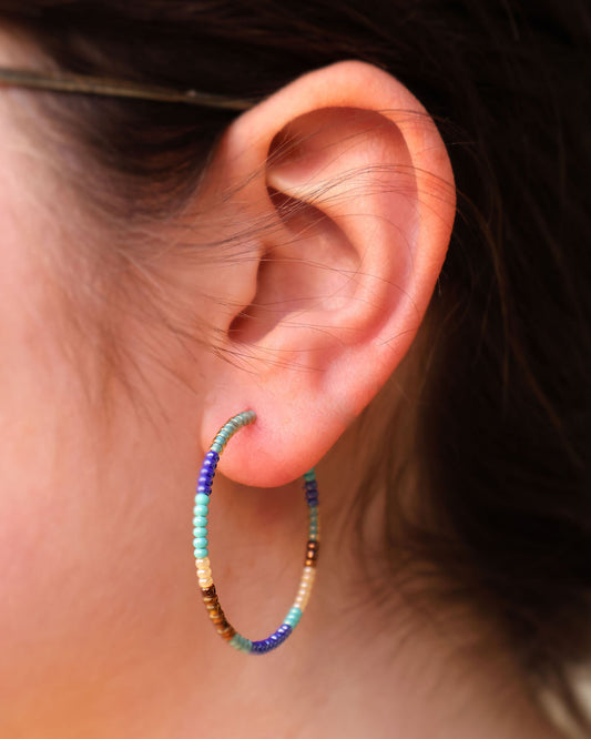 Beaded Hoop Earrings - Turquoise Sand