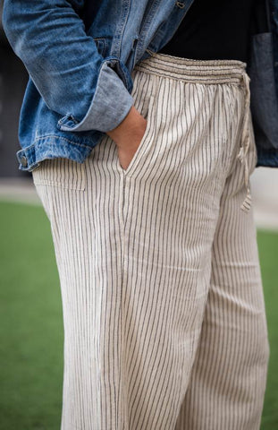 Wide Leg Cotton Pant - Pinstripe