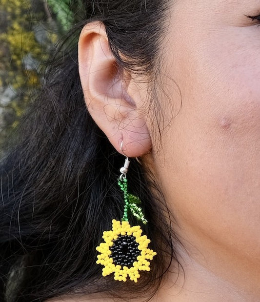Beaded Sunflower Earrings