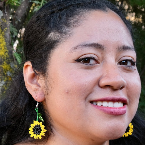 Beaded Sunflower Earrings