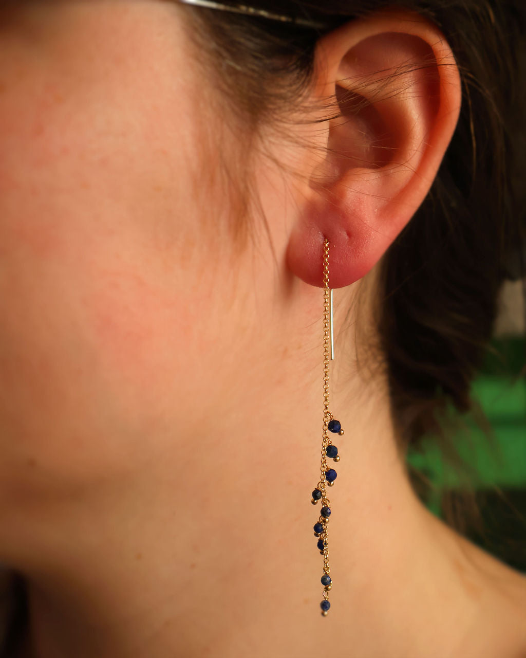 Lisa Threader Earrings - Navy Blue