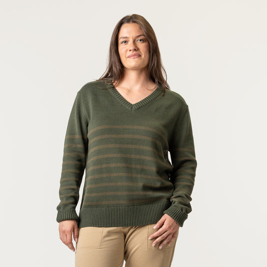 V-Neck Sweater - Pine Stripe