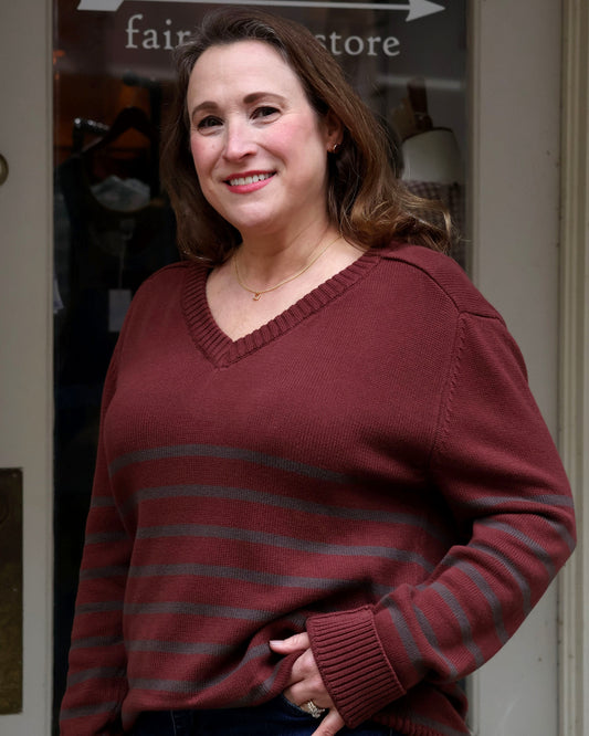 V-Neck Sweater - Masala Stripe
