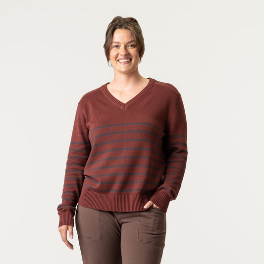 V-Neck Sweater - Masala Stripe